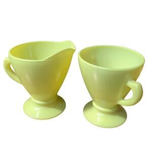 Vintage 1940s Hazel-Atlas Moderntone Platonite Bright Yellow Cream & Sugar Set